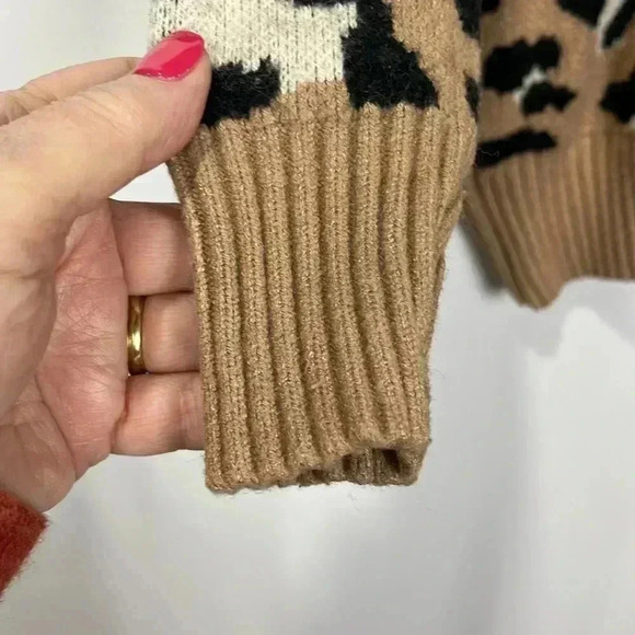 Entro Womens Sweater S Brown Black White Animal Print Pullover Open Back w/Tie - Picture 5 of 14